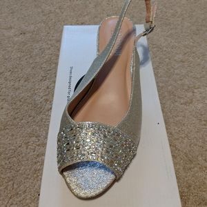 Silver kitten wedges